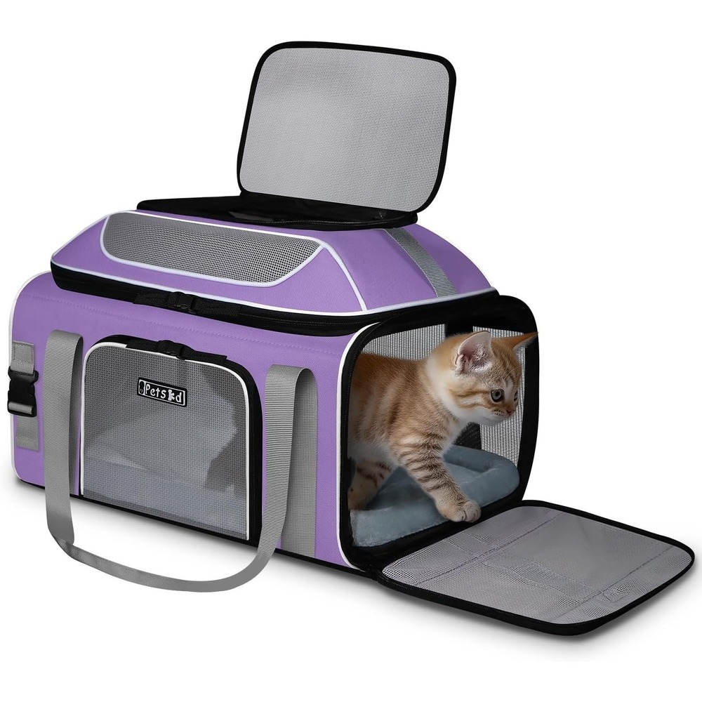 Petskd Soft Pet Carrier Purple Expandable Airline Approved Bag for Cat Dog Trave